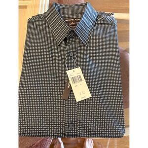 Michael Kors Black  Diamond Print Stretch Long Sleeve Dress Shirt - Small